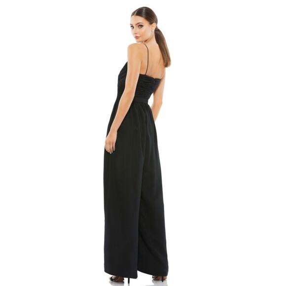 IEENA for Mac Duggal Black Flowy Faux Wrap Wide-Leg Jumpsuit, Chiffon, size XL - Picture 3 of 11